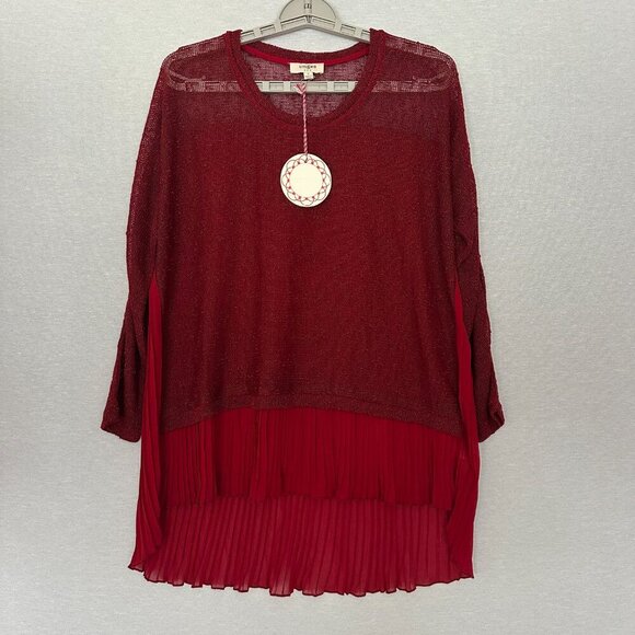 Umgee Tops - UMGEE "OPERETTA TUNIC" ASYMETRIC FLOWY TUNIC, LONG SLEEVE SHEER TOP LAYER SIZE S